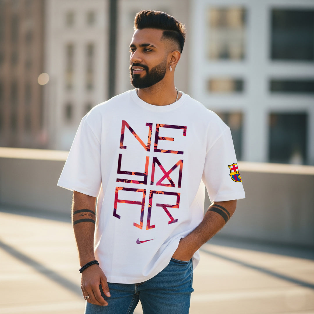 Neymar Visca Barca White Oversized Tee
