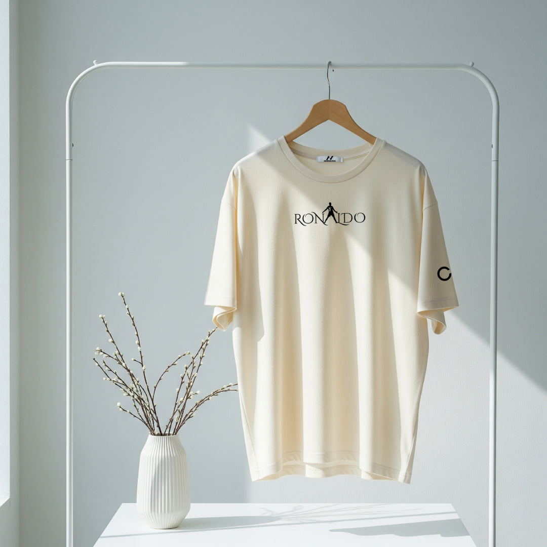 Ronaldo Legacy Mode Beige Oversized Tee – Limited Edition CR7 Drop