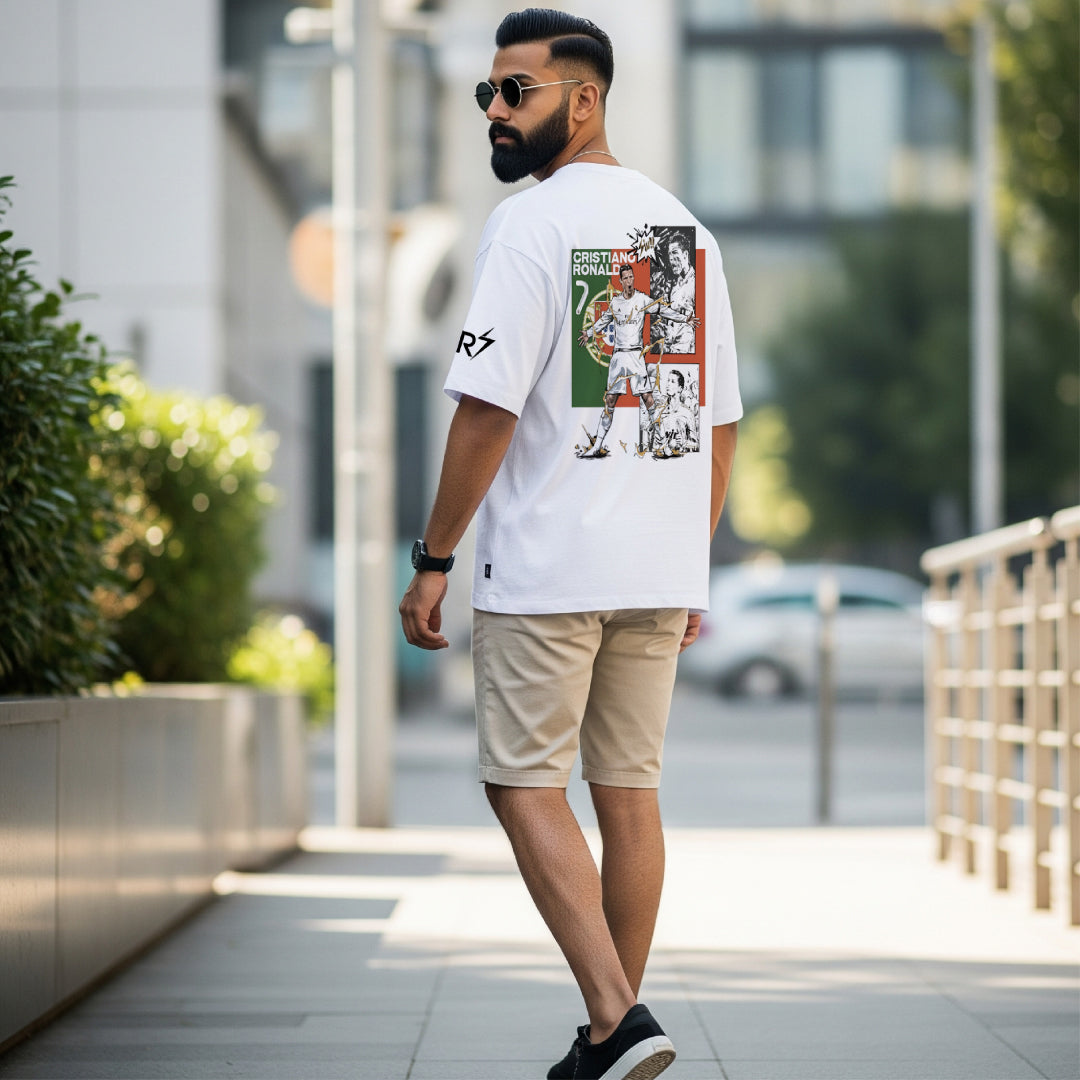 CR7 Unleashed White Oversized Tee – Limited Edition