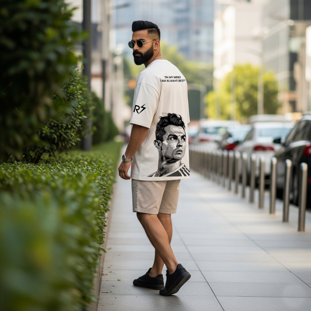 Ronaldo Legacy Mode Beige Oversized Tee – Limited Edition CR7 Drop