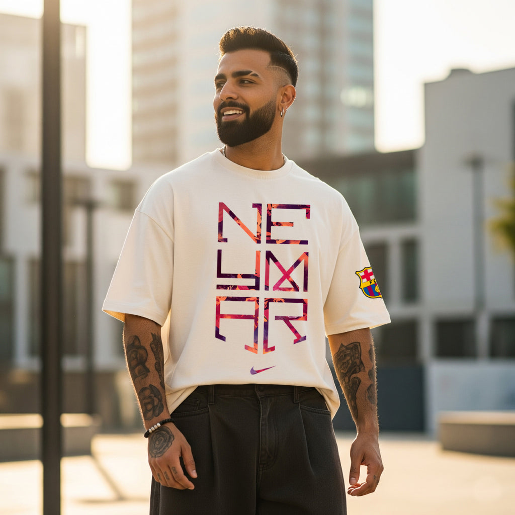 Neymar Visca Barca Beige Oversized Tee