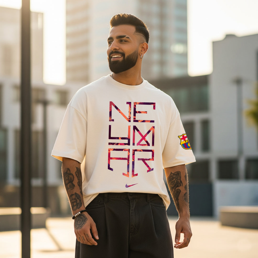Neymar Visca Barca Beige Oversized Tee