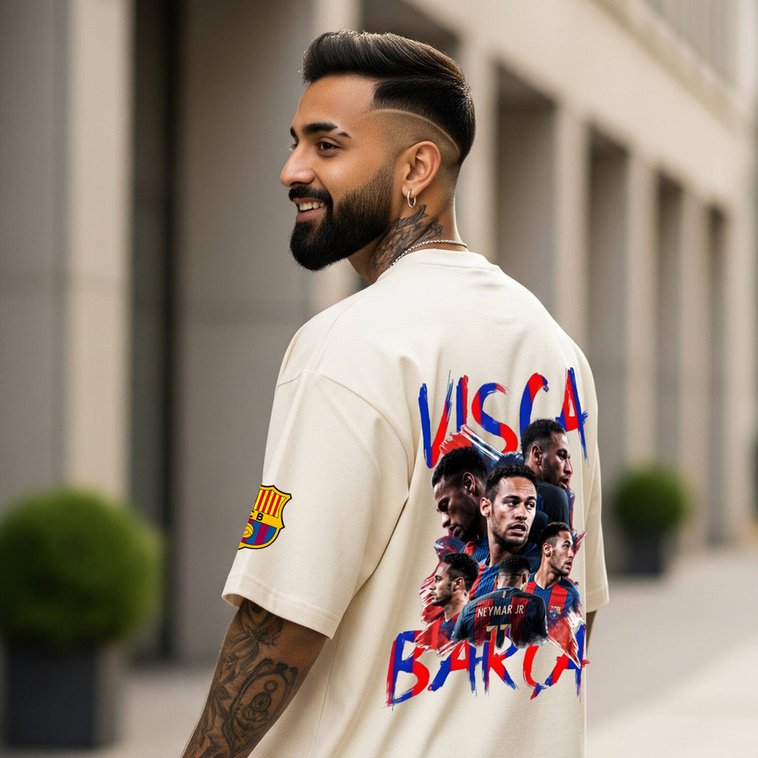 Neymar Visca Barca Beige Oversized Tee