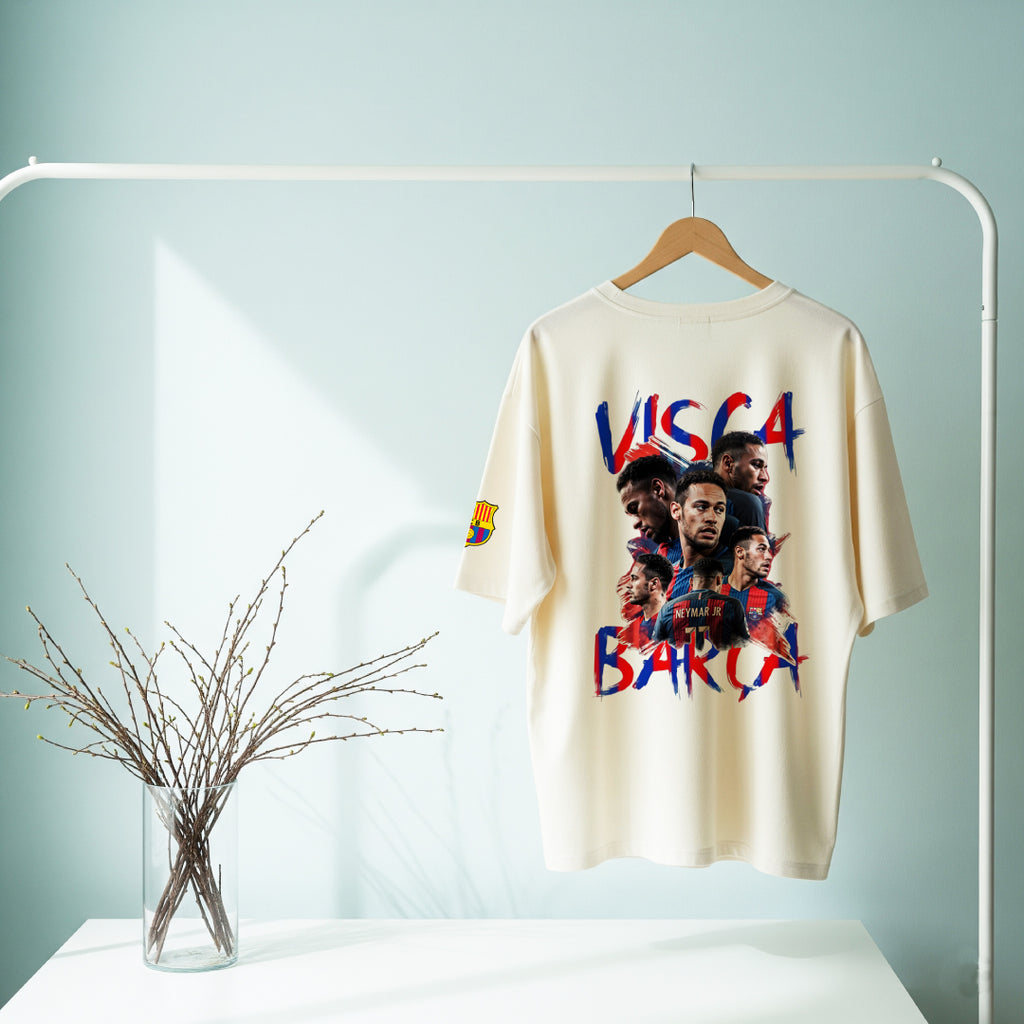 Neymar Visca Barca Beige Oversized Tee