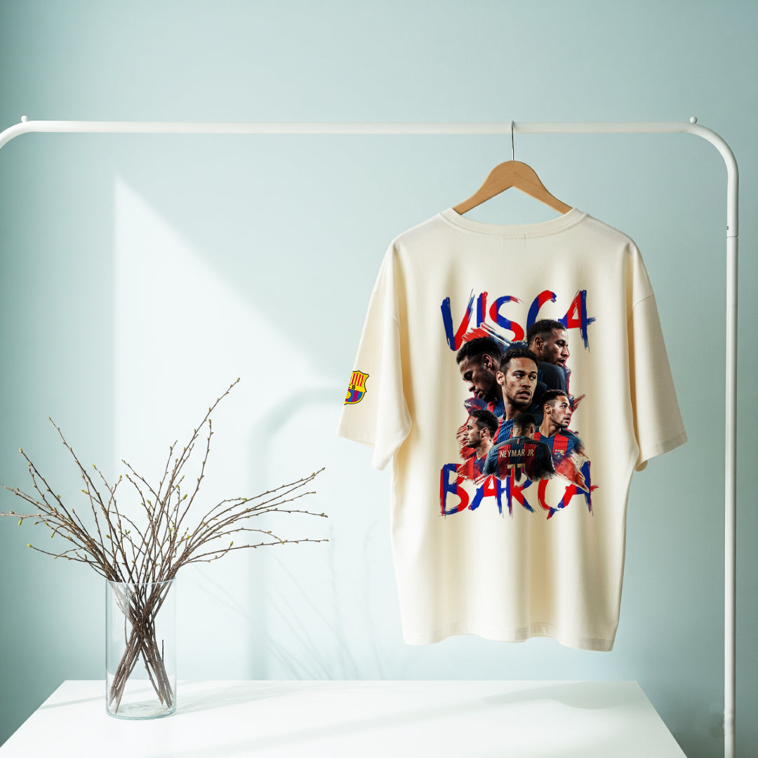 Neymar Visca Barca Beige Oversized Tee