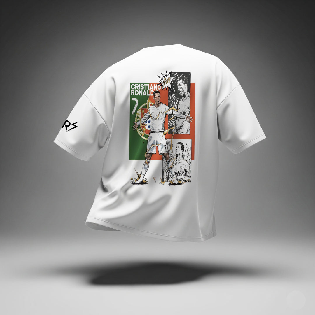 CR7 Unleashed White Oversized Tee – Limited Edition