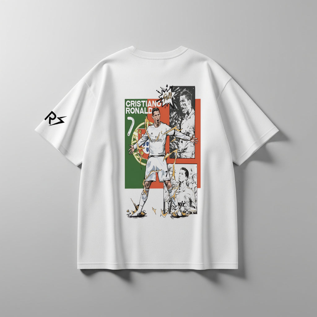 CR7 Unleashed White Oversized Tee – Limited Edition