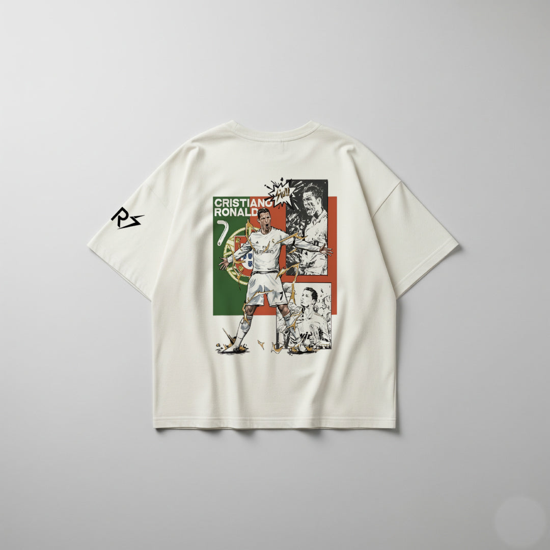 CR7 Unleashed beige Oversized Tee – Limited Edition