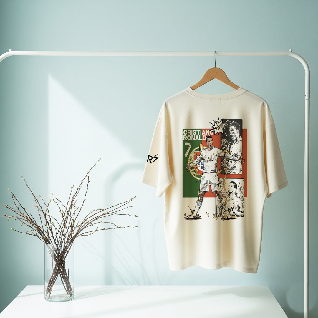 CR7 Unleashed beige Oversized Tee – Limited Edition