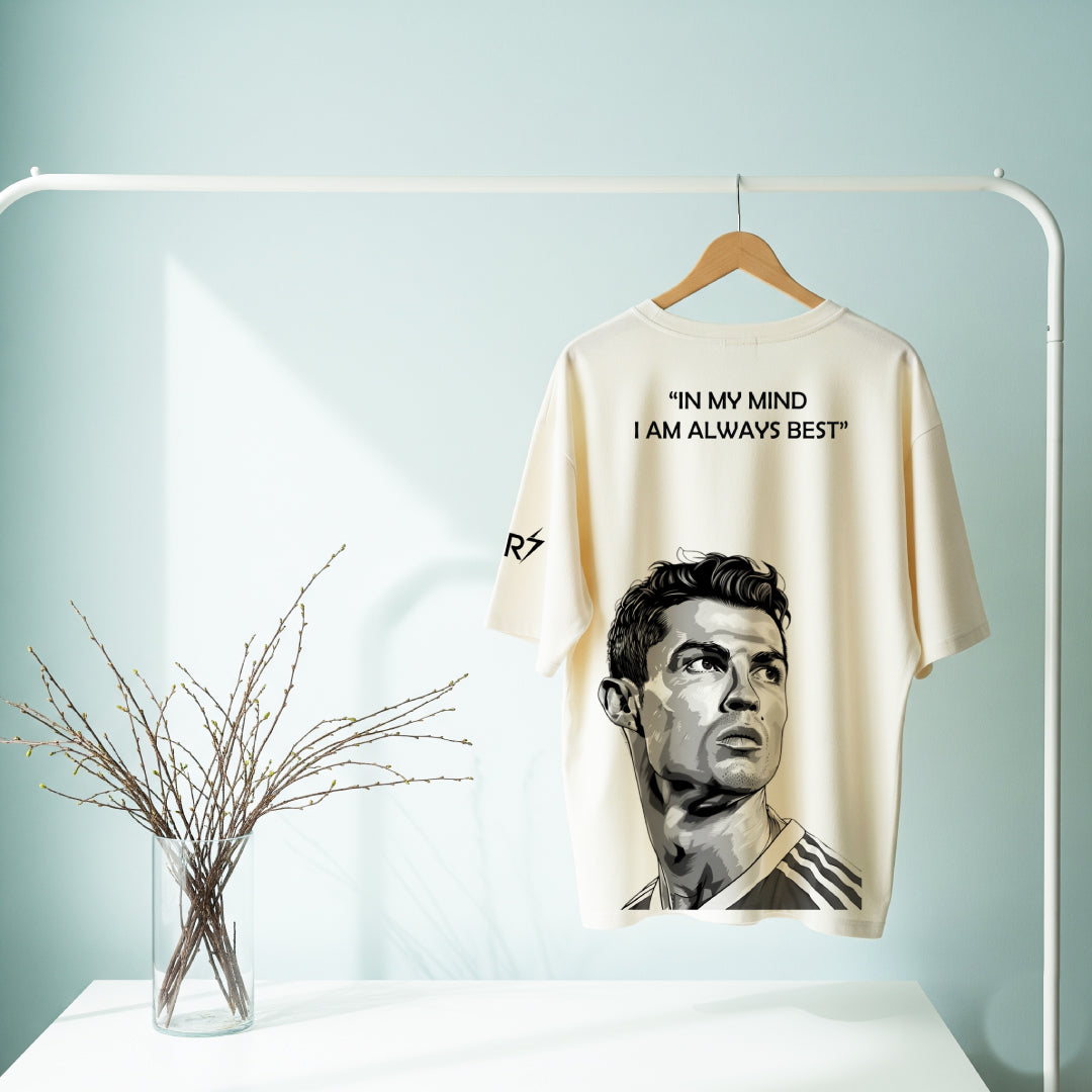 Ronaldo Legacy Mode Beige Oversized Tee – Limited Edition CR7 Drop