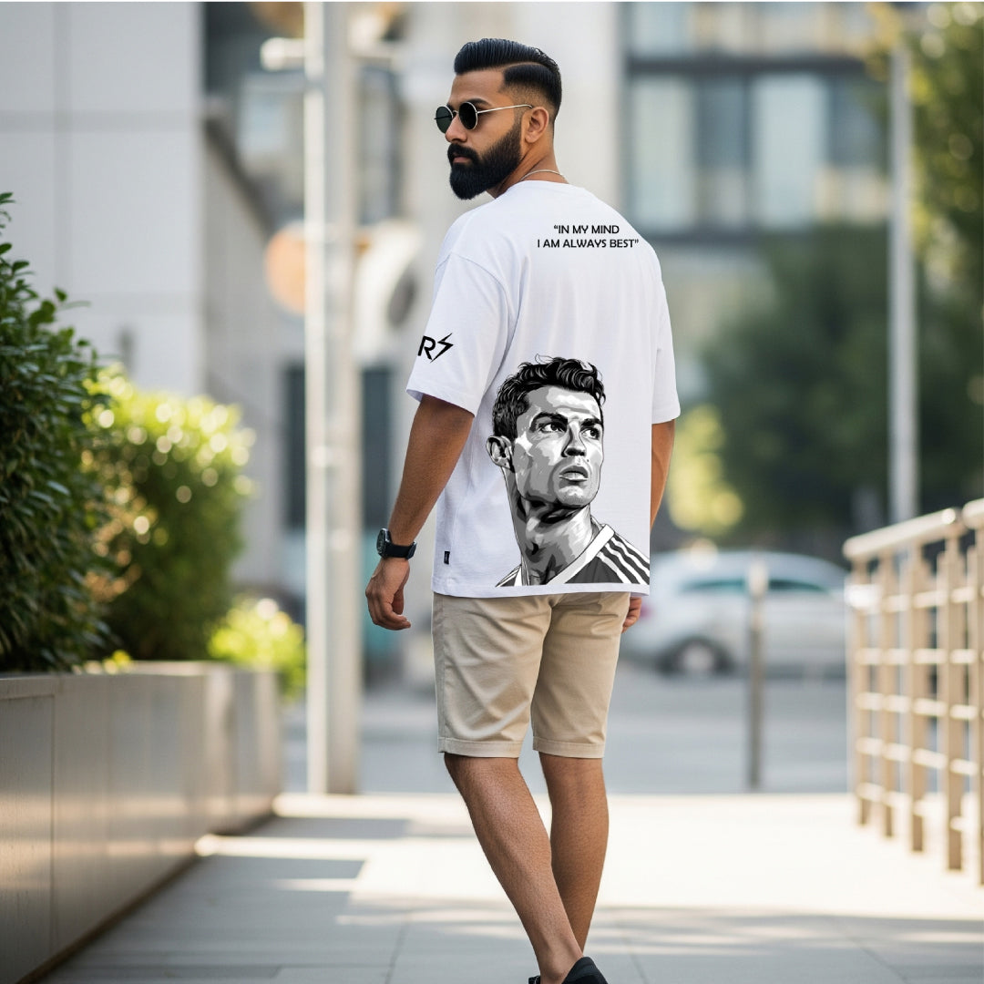 Ronaldo Legacy Mode White Oversized Tee – Limited Edition CR7 Drop