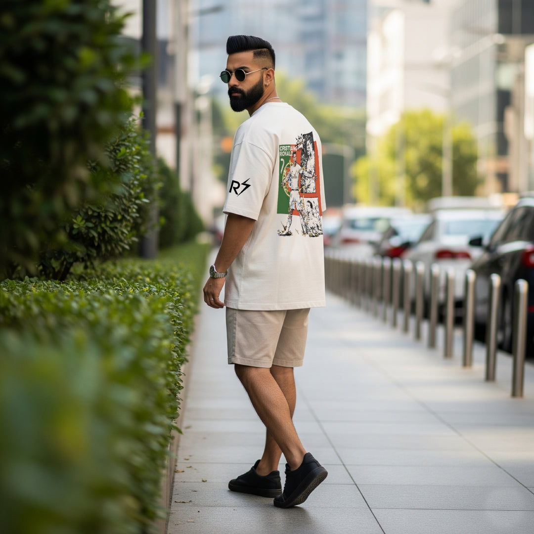 CR7 Unleashed beige Oversized Tee – Limited Edition