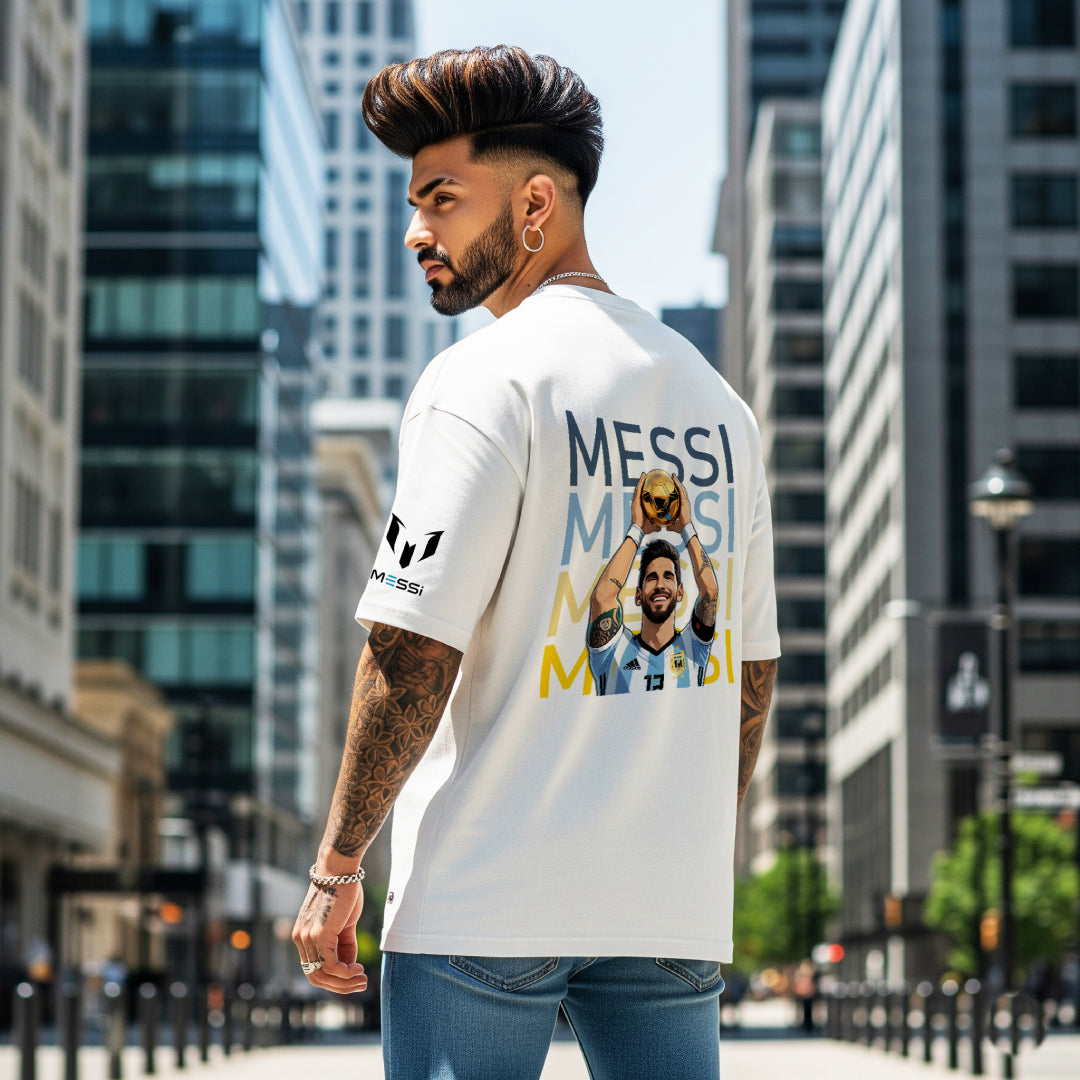Messi Number 10 Legacy Beige Oversized Tee – Limited Edition