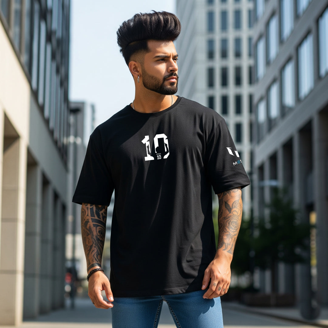 Messi Number 10 Legacy Black Oversized Tee – Limited Edition