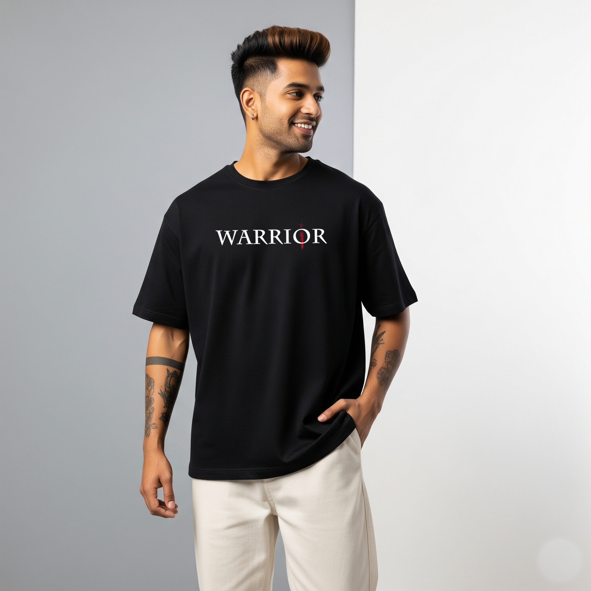 Normless Warrior Edition Oversized T-Shirt – Black (Front Warrior Text + Back Quote)