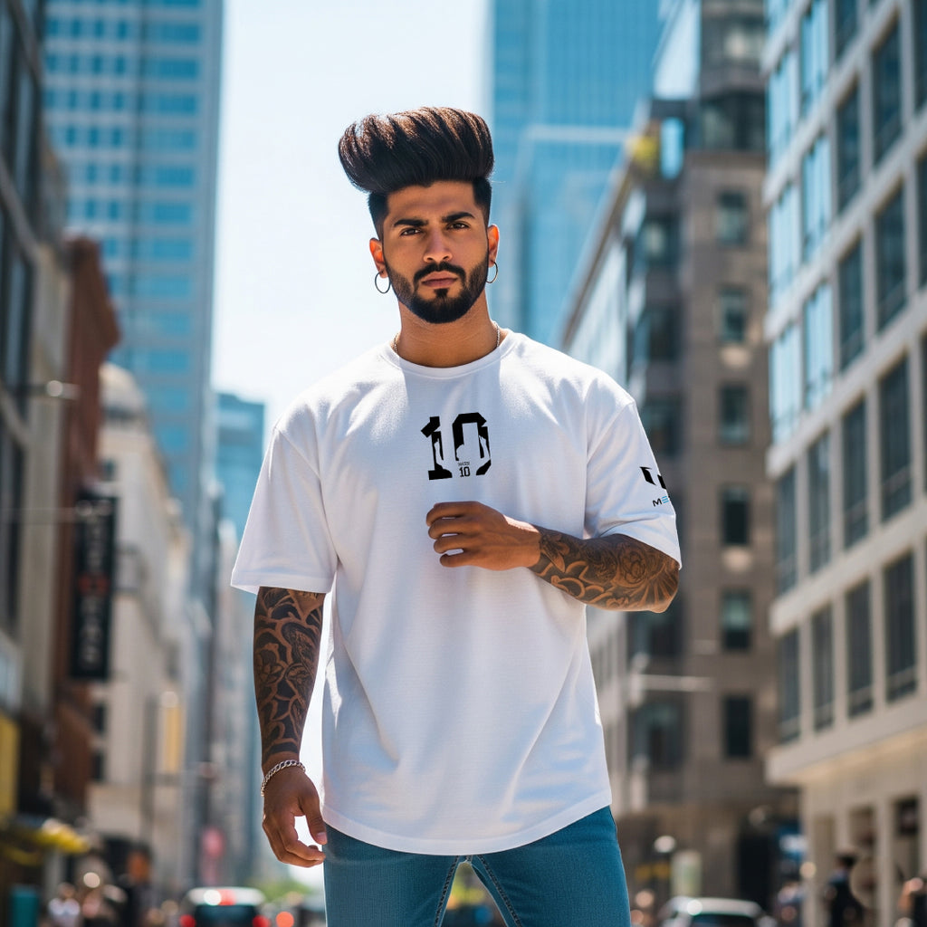 Messi Number 10 Legacy White Oversized Tee – Limited Edition