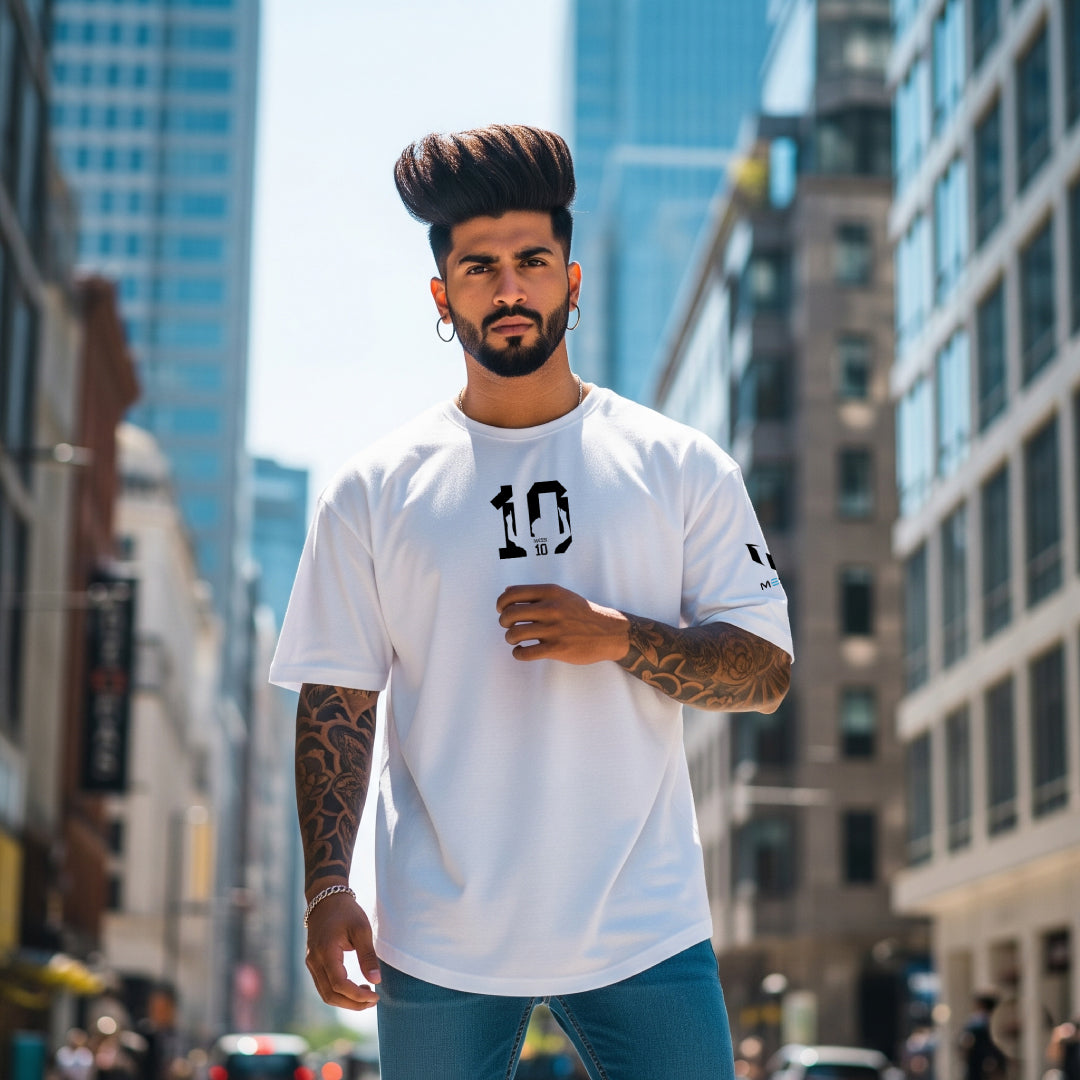 Messi Number 10 Legacy White Oversized Tee – Limited Edition