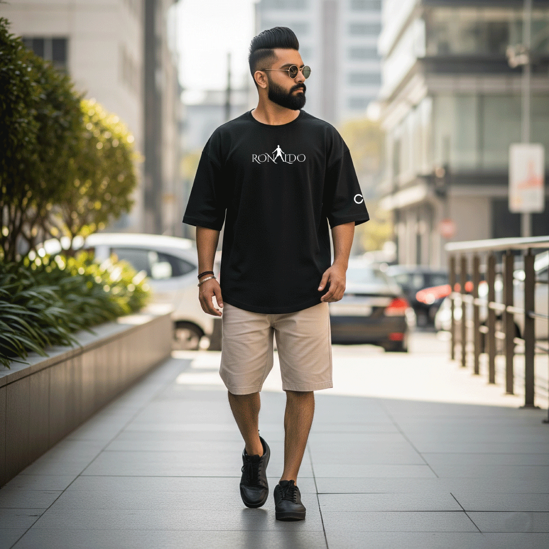 Ronaldo Legacy Mode Black Oversized Tee – Limited Edition CR7 Drop