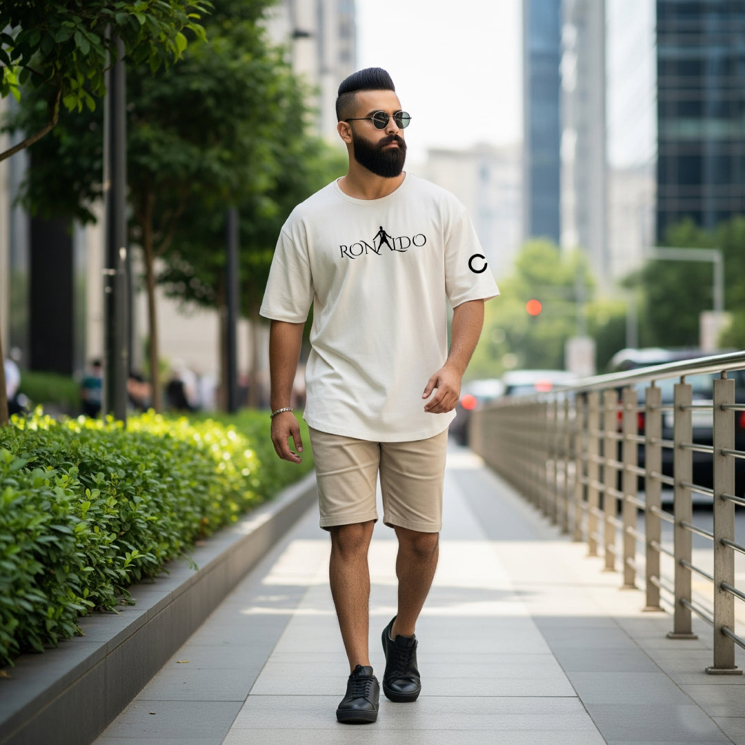 Ronaldo Legacy Mode Beige Oversized Tee – Limited Edition CR7 Drop