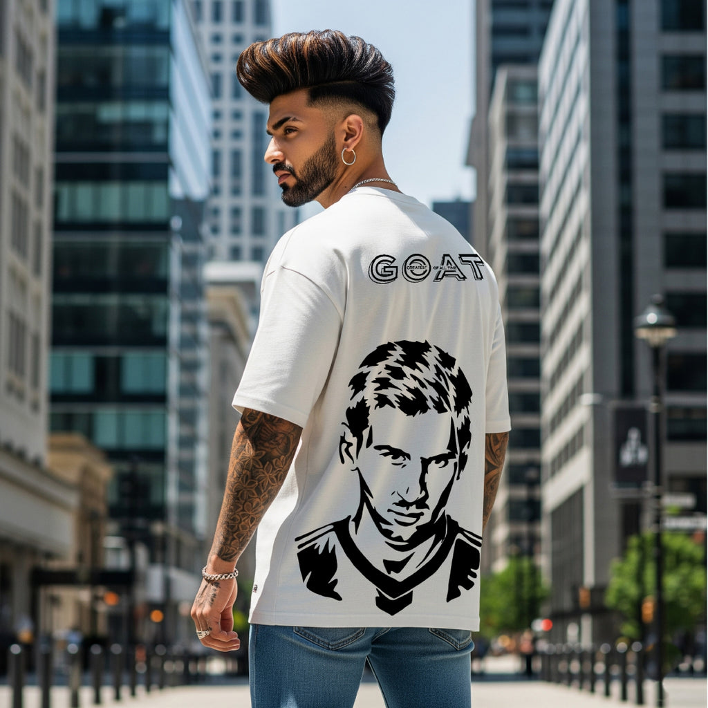 Messi GOAT Mode Beige Oversized T-Shirt - Limited Edition