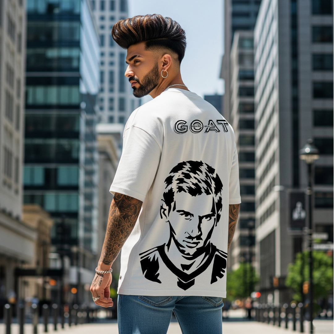 Messi GOAT Mode Beige Oversized T-Shirt - Limited Edition