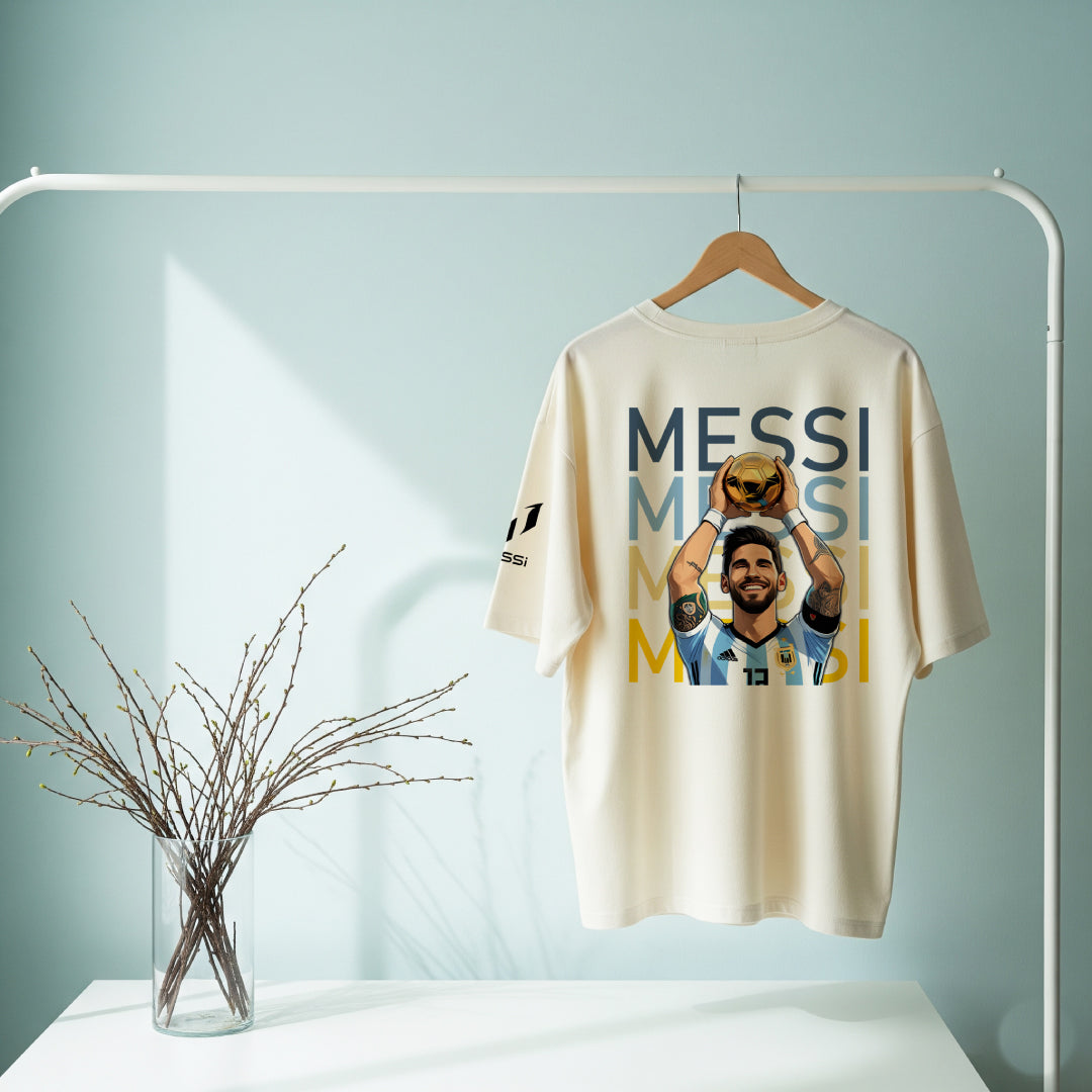 Messi Number 10 Legacy Beige Oversized Tee – Limited Edition