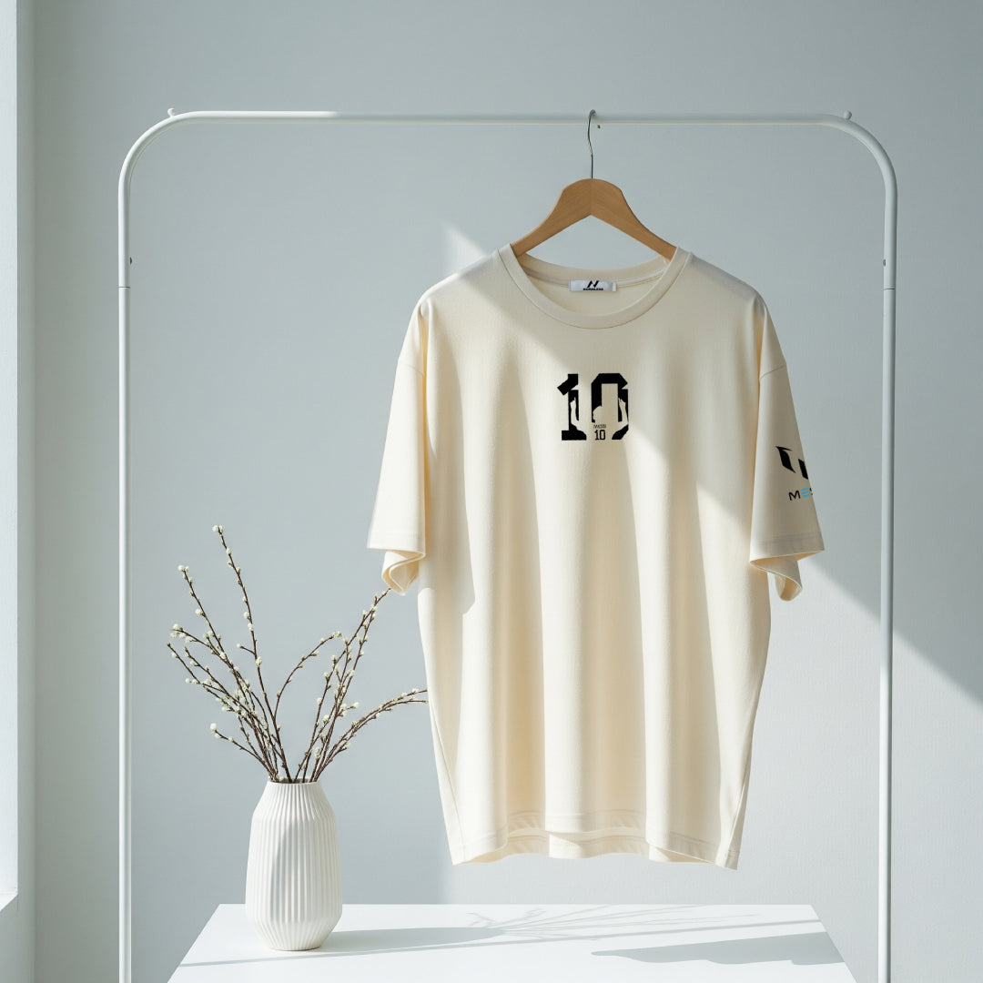 Messi Number 10 Legacy Beige Oversized Tee – Limited Edition