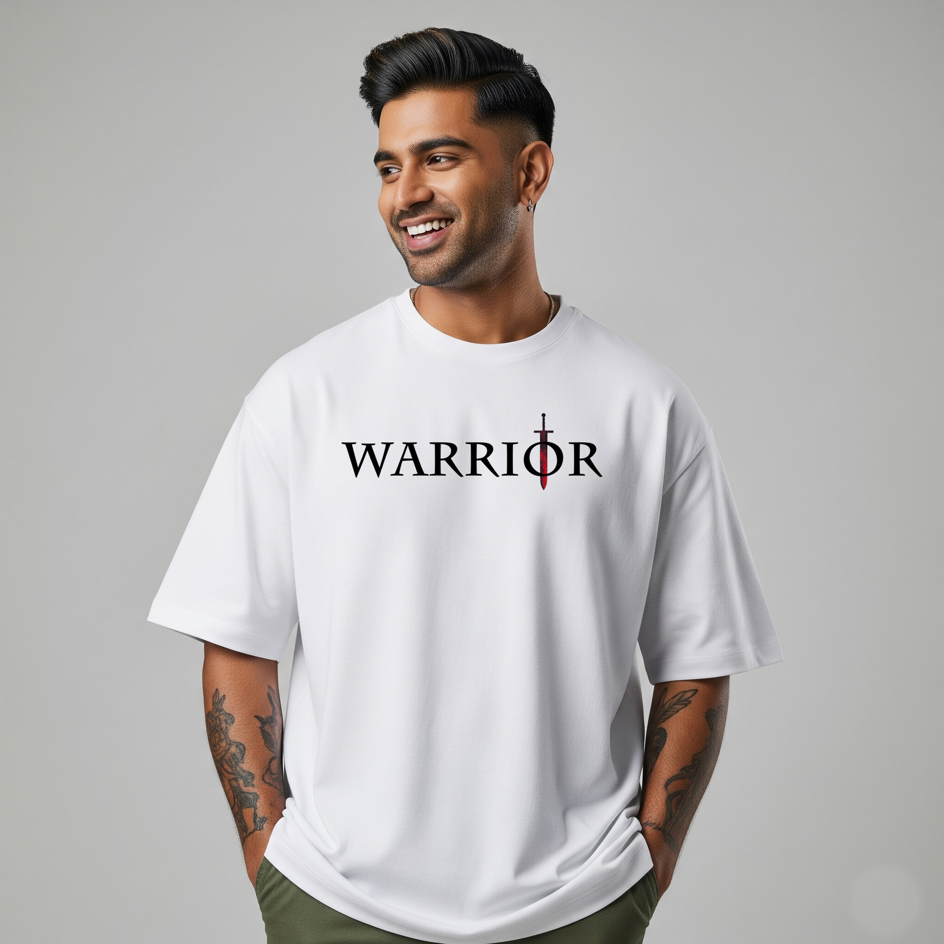 Normless Warrior Edition Oversized T-Shirt – White (Front Warrior Text + Back Courage Graphic)