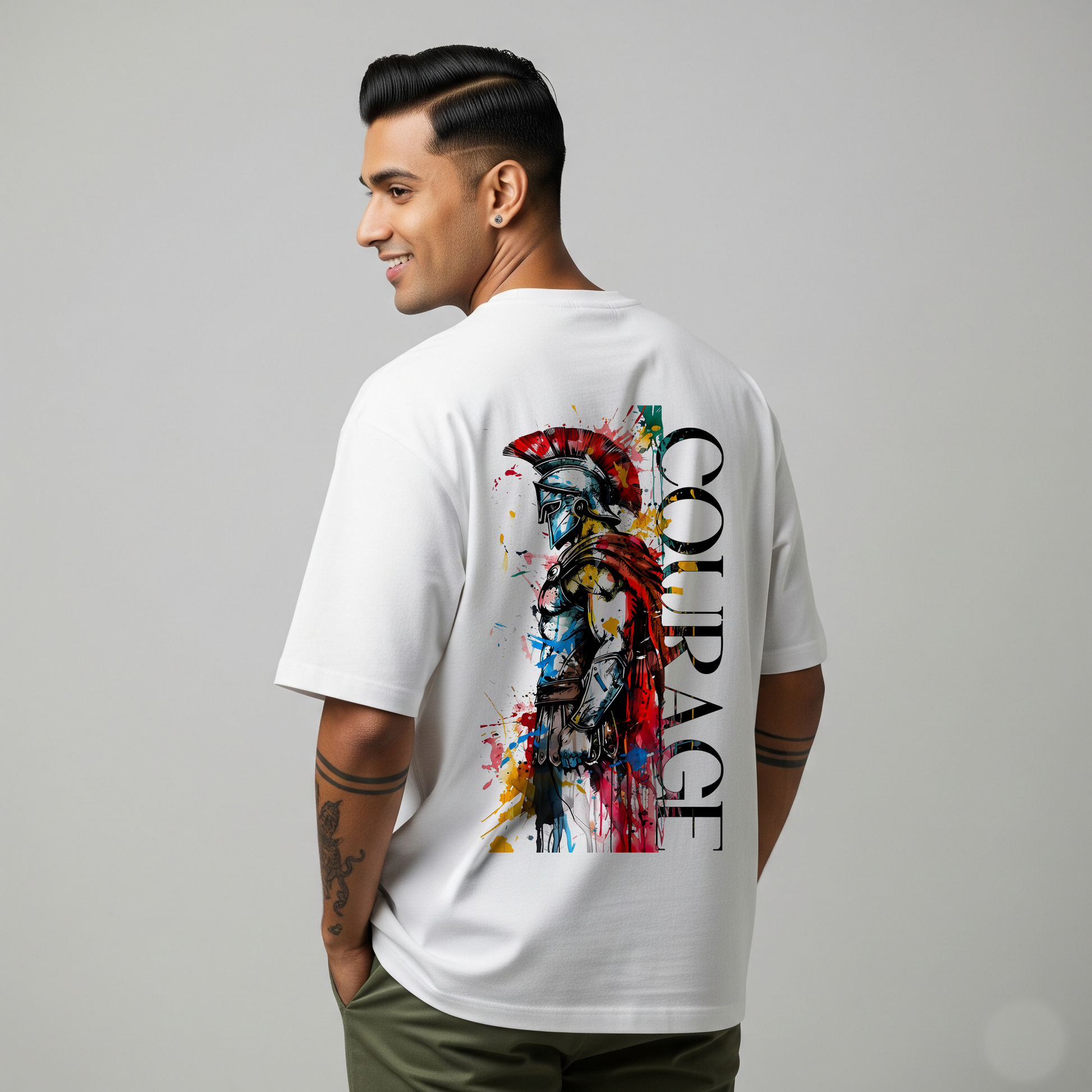Normless Warrior Edition Oversized T-Shirt – White (Front Warrior Text + Back Courage Graphic)